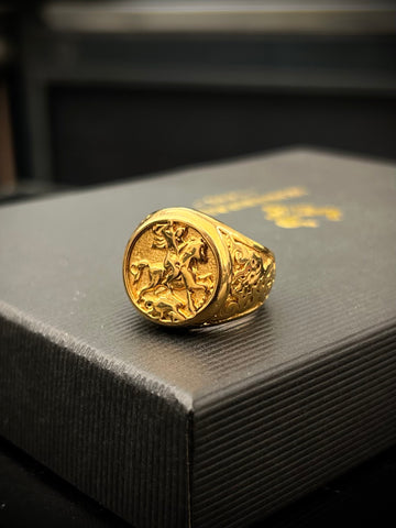 Chevalière Saint George Dorée – Acier Inoxydable 18K