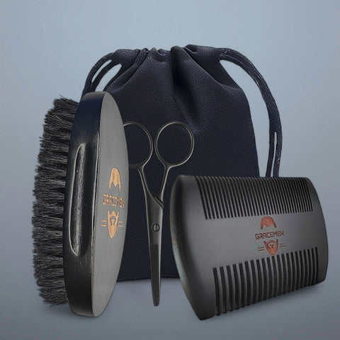 Kit Entretien Barbe Moustache – Brosse, Ciseaux Peigne en Bois